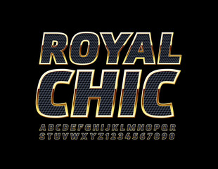 Vector Royal Chic Alphabet Letters and Numbers. Textured Black and Golden Font