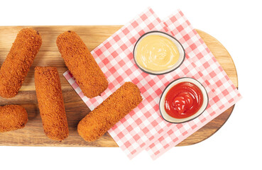 Brown crusty dutch kroketten on a serving tray isolated