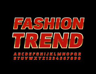 Fototapeta na wymiar Vector chic logo Fashion Trend. Textured Red and Golden Font. Luxury Alphabet Letters and Numbers
