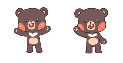 Set of Cute teddy character, Kawaii bear mascot cartoon in greeting pose use for illustration
