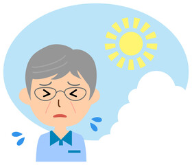 炎天下の暑さに苦しむ高齢の男性