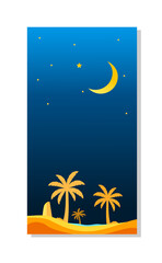 Obraz na płótnie Canvas Greeting card - Arabian theme with oasis - Islamic - Night theme - Ramadan illustration