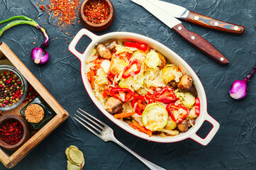 Vegetable saute in baking dish