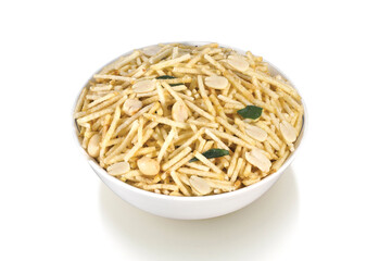 Thin Mix Nimco, Delicious and spicy blend of sev, peanuts and potato sticks, Sweet Chewda, Mix Nimco, Fried and Spicy Farali chevdo, chivda, chewada pouch packing common street snack from India