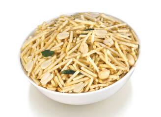 Thin Mix Nimco, Delicious and spicy blend of sev, peanuts and potato sticks, Sweet Chewda, Mix Nimco, Fried and Spicy Farali chevdo, chivda, chewada pouch packing common street snack from India
