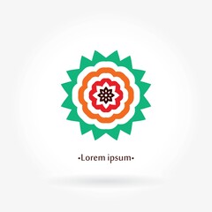 Bright, juicy beautiful circular logo for boutique, flower shop, business, interior. Company mark, emblem, element. Simple geometric mandala logotype. Kaleidoscope big bud. Surround abstract blossom.