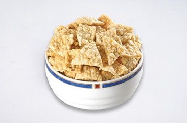 Deep fried Khichiya Papad, Traditional Indian Snacks, Indian crunchy fried snack papad or Papadam made of rice floor served in a plate. Also known as khichiya Papad. desi khichiya