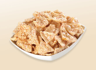 Deep fried Khichiya Papad, Traditional Indian Snacks, Indian crunchy fried snack papad or Papadam made of rice floor served in a plate. Also known as khichiya Papad. desi khichiya