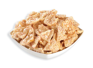 Deep fried Khichiya Papad, Traditional Indian Snacks, Indian crunchy fried snack papad or Papadam made of rice floor served in a plate. Also known as khichiya Papad. desi khichiya