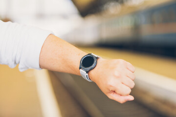 man hand with smart watch on wrist