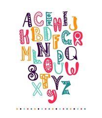 Decorative English alphabet. Bright, juicy lettering. Letter. Vector handwritten script. Bright font. ABC Painted Letters. Modern Lettering. Painted Alphabet. Education. Children alphabet, font.
