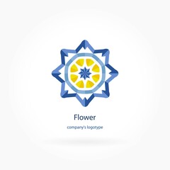 Bright, juicy beautiful circular logo for boutique, flower shop, business, interior. Company mark, emblem, element. Simple geometric mandala logotype. Kaleidoscope big bud. Surround abstract blossom.
