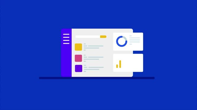 Dashboard analytics, big data technology, marketing kpi, business infographic, user admin interface, 2d animation, video clip.