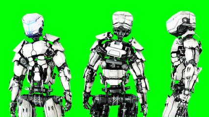 Futuristic robot isolate on green screen. Realistic 3d render.