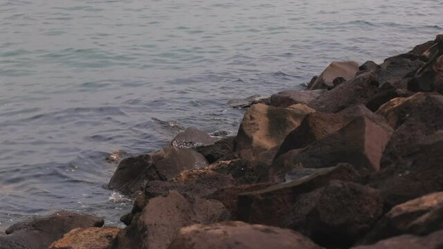 Rocks By St Kilda Pier Where Penguins Live, Calm Water, Day Time Australia, Melbourne