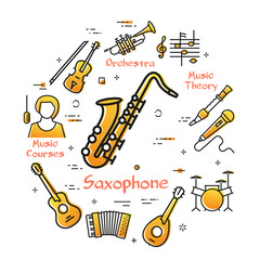 Obraz premium Vector linear banner for music - Saxophone and Jazz
