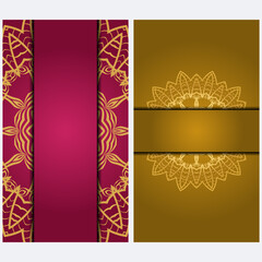 Vintage Invitation card with Mandala pattern. The front and rear side. Beautiful Ornament. Vector illustration.