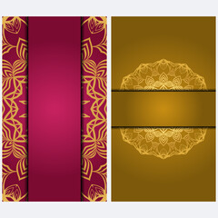 Vintage Invitation card with Mandala pattern. The front and rear side. Beautiful Ornament. Vector illustration.