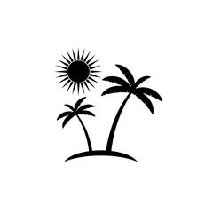 Island with palm trees and sun icon isolated on white background