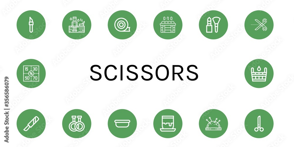 Poster scissors simple icons set