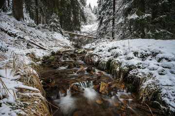 River in winter in Germany near Oberwiesental in the Ore Mountains 