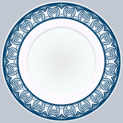 Decorative plate with round ornament in ethnic style. Fashion background with ornate dish. Vector illustration.