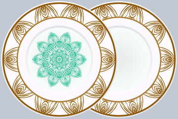 Set of Modern Geometric Ornament in Floral Style and round frame. Artdeco. Illustration For Design. Vector