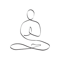 Yoga lotus pose one line drawing. Abstract minimalist style. Continuous line art. Vector illustration - 356588073