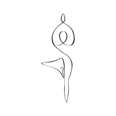 Yoga tree pose one line drawing. Abstract minimalist style. Continuous line art. Vector illustration - 356588074