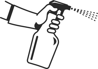 A gloved hand holds a bottle of detergent. Professional cleaning and disinfectant treatment for the prevention of coronavirus. Flat infographics. Vector illustration.
