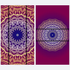 Luxury red, sunrise, gold color The Front And Rear Side. Mandala Design Elements. Wedding Invitation, Thank You Card, Save Card, Baby Shower. Illustration. Vector