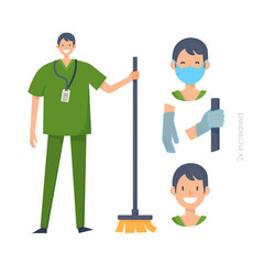 Fototapeta premium Medical orderlies without mask and in mask. Medical workers on a white. Hospital staff. Vector illustration in a flat style. Trendy people.