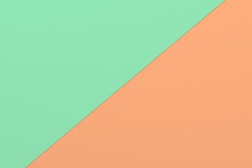 Pastel color paper background with mint green and orange. 3d illustration.
