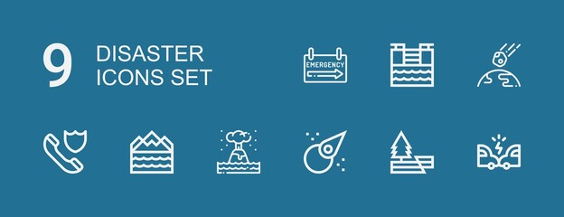 Editable 9 disaster icons for web and mobile