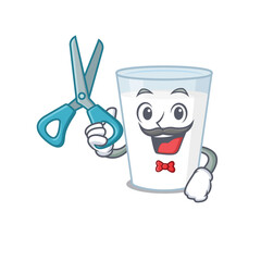Glass of milk cartoon character design as talented barber