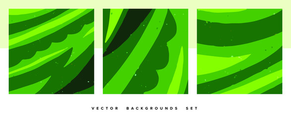 Abstract Monochromatic Bright Green Color Vector Background Set of 3. This template can be useful for making banners, social media templates, branding elements, printables, canvas art, etc.