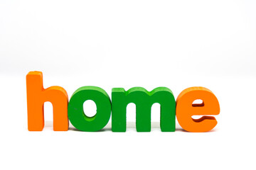 Word home with 3d wooden letters isolated on white