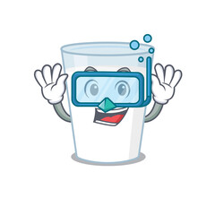 Glass of milk mascot design swims with diving glasses