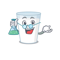 caricature character of glass of milk smart Professor working on a lab
