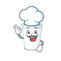 Talented glass of milk chef cartoon drawing wearing chef hat