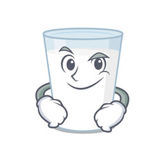 A cute arrogant caricature design of glass of milk having confident gesture