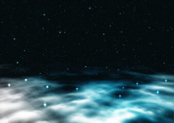 Obraz premium 星空と白く光る星雲（ホワイト＆グリーン）