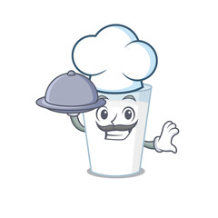mascot design of glass of milk chef serving food on tray