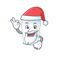 cartoon character of glass of milk Santa having cute ok finger