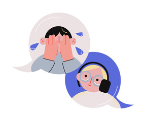 Specialist doctor giving psychological help online dor crying man