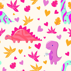 Seamless vector dino pattern for print on fabric, postcard, cases, posters, t-shirts,web,clothes. wallpaper