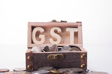 A chest with GST words isolated over white