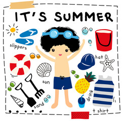 summer doodle illustration vector set