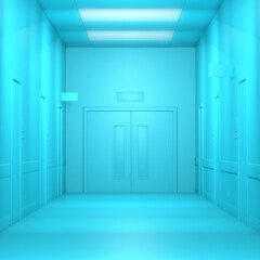 3d hospital blue corridor hallway illustration concept. 3d illustration