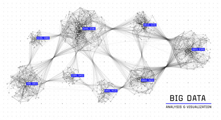 Global data network. Social graph connections. Communication network abstract background. Cluster of connected nodes.